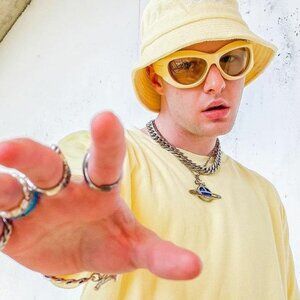 Wrap Around Futuristic Sunglasses Yellow Black Men